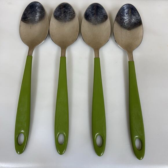 Vtg Imperial Stainless Flatware Spoons 1971 Avocado Green Mcm USA 8 Pc - Picture 3 of 9
